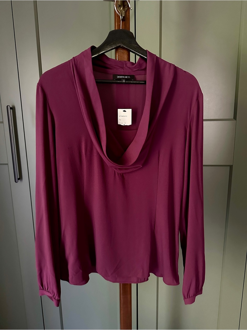 Lafayette 148 New York Deep Purple Silk Cowl-Neck Long Sleeve Top